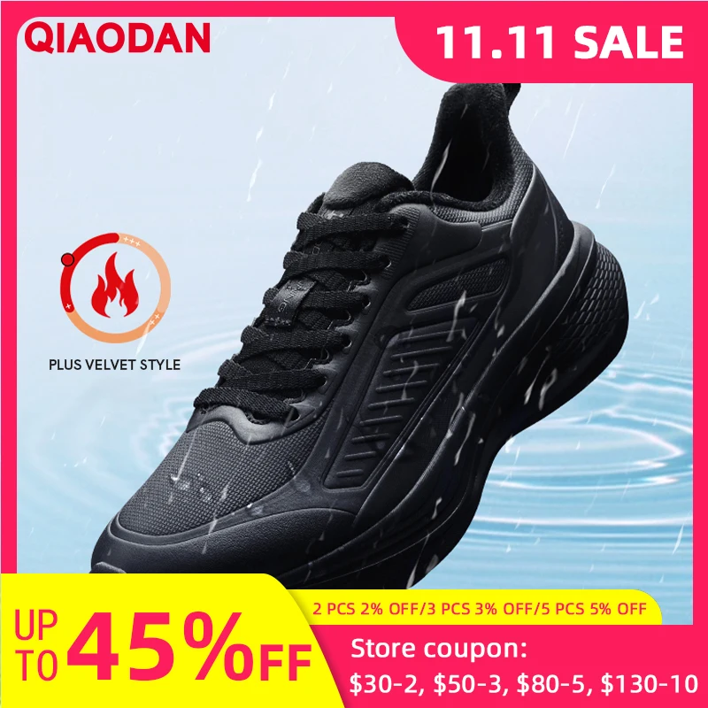 

QIAODAN YUYI 4 Winter Running Shoes Men Waterproof Insulated Shock Absorbing Lightweight Black Fleece Sneakers QXB023244007B
