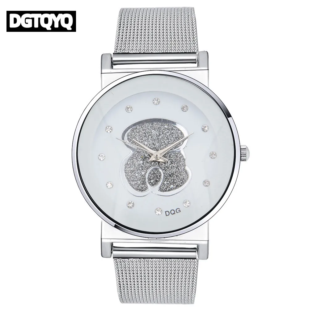 Luxury Ladies Black White Bear Diamond Simple Design Branded Quartz Watch Fashion Stretch Women Dress Clock Creative Watches - view 3