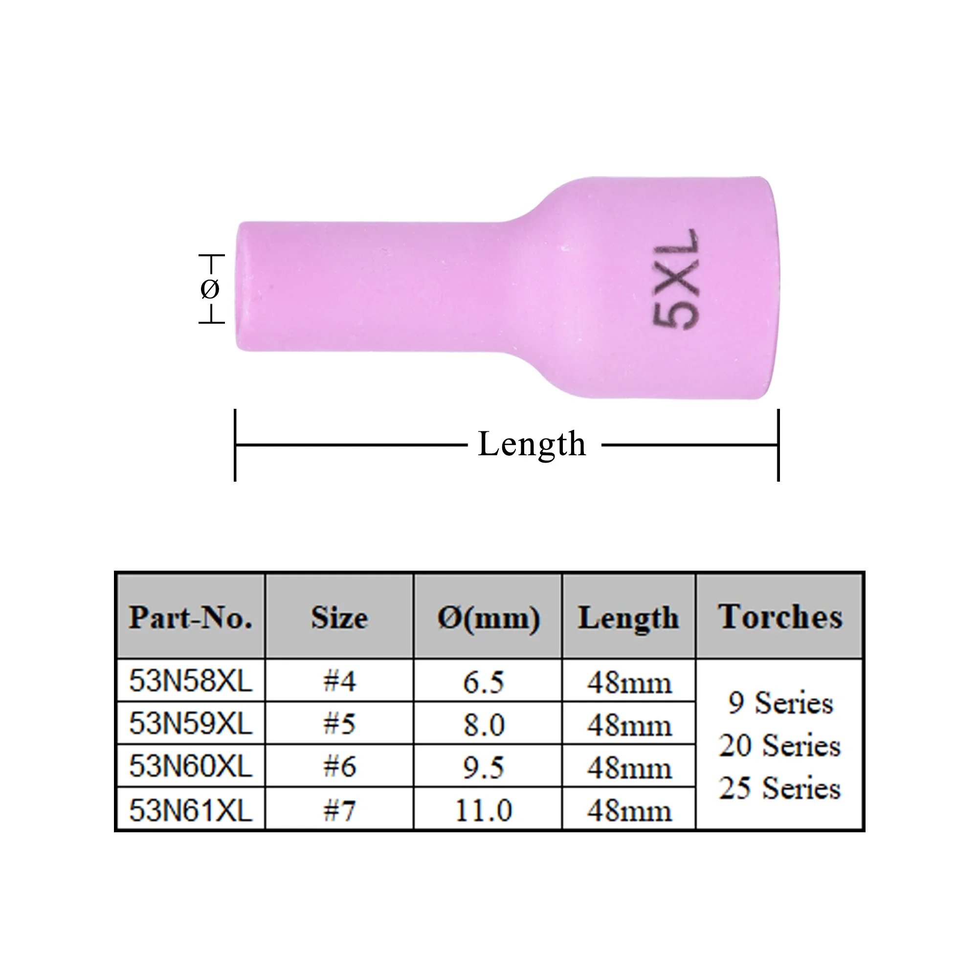 10PCs Per Box 48mm 53N58XL 53N59XL 53N60XL 53N61XL Alumina Nozzles For TIG WP9/17/18/20/25/26 Welding Torch Accessories