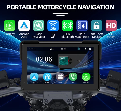 Imagen 2 del producto Mornystar 5 ""/7"" pulgadas Carplay motocicleta DVR navegación GPS reproductor Multimedia inalámbrico CarPlay Android Auto IPX7 impermeable