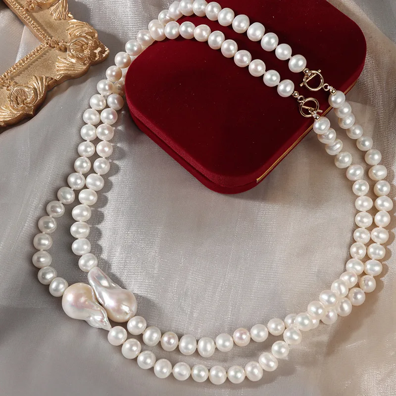 

Wholesale Fresh Water Pearls Necklace Baroque Retro Pearl Necklace Luxurious Freshwater Pearl Necklace Gold 925 Silver CLASSIC