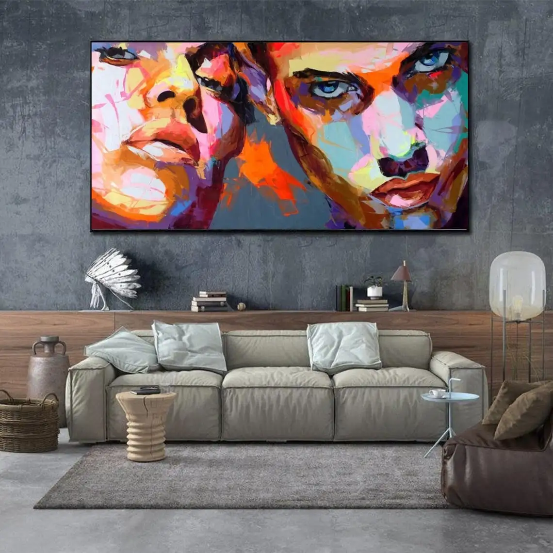 Valentine Wall Decor Abstract Large Oil Painting Hand Painted Canvas Modern Handmade Wall Art for Portrait Woman Face Home Decor