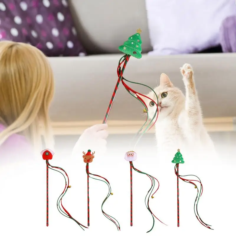 

Cat Toy Feather Cat Teaser Wand Cat Interactive Toys Funny Caterpillar Colorful Rod Christmas Hairball Teaser Wand Pet Supplies