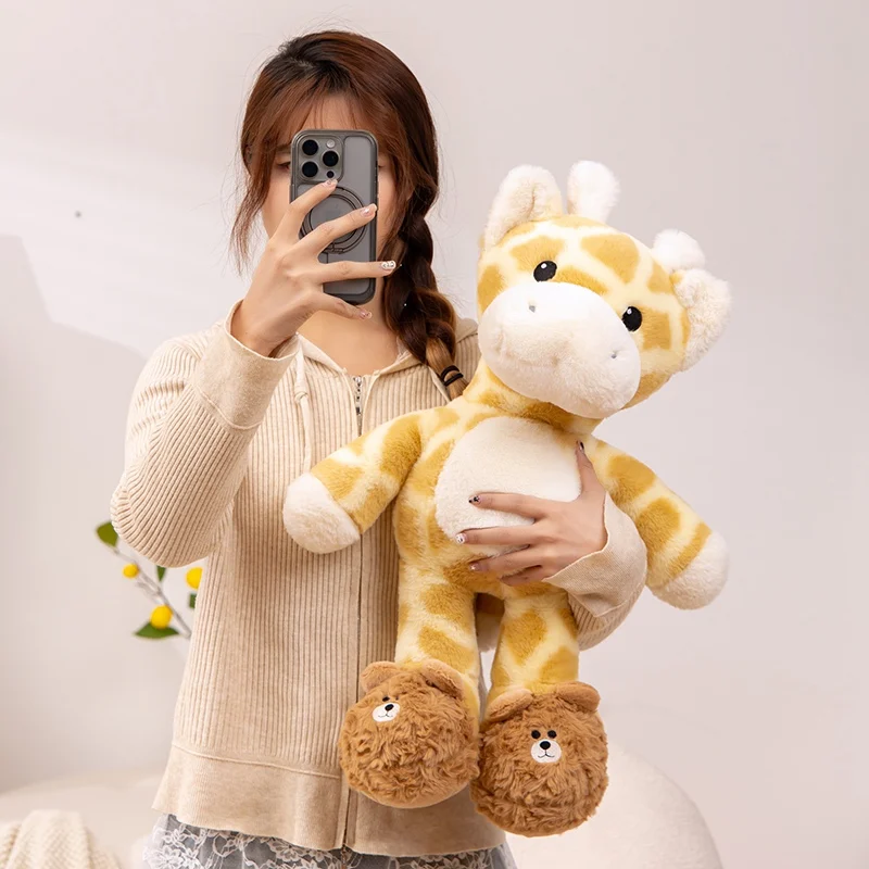 Pluizige Giraffe Baby Eetlust Knuffels Schattige Dieren Zachte Herten Baby Slapen Pluche Pop Meisjes Knuffel Kussen Kawaii Room Decor