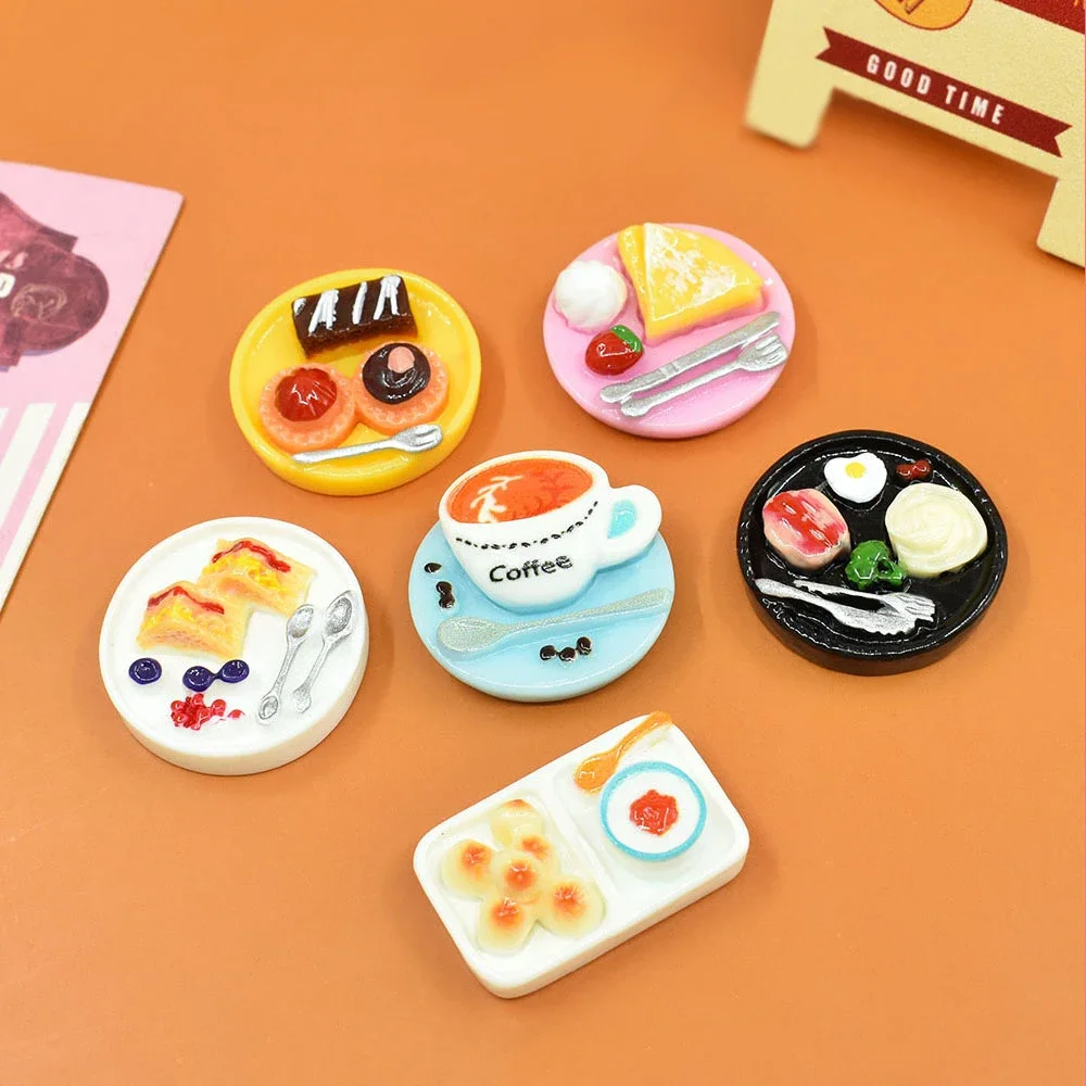 Mini Resin Cute Breakfast Refrigerator Magnets Accessories Diy Dollhouse Miniatures Flatback Cabochon Decor Part Charms Figures