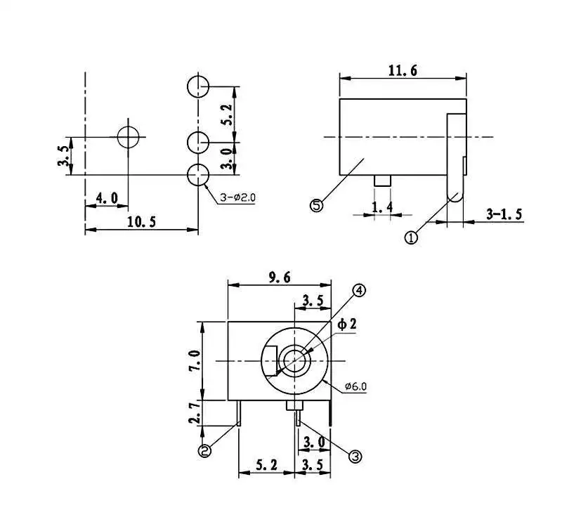 5 Stück DC-Stromanschluss Buchse DC044A Ladeanschluss 5,5-2,1/5,5-2,5MM Stecker – Detail 1