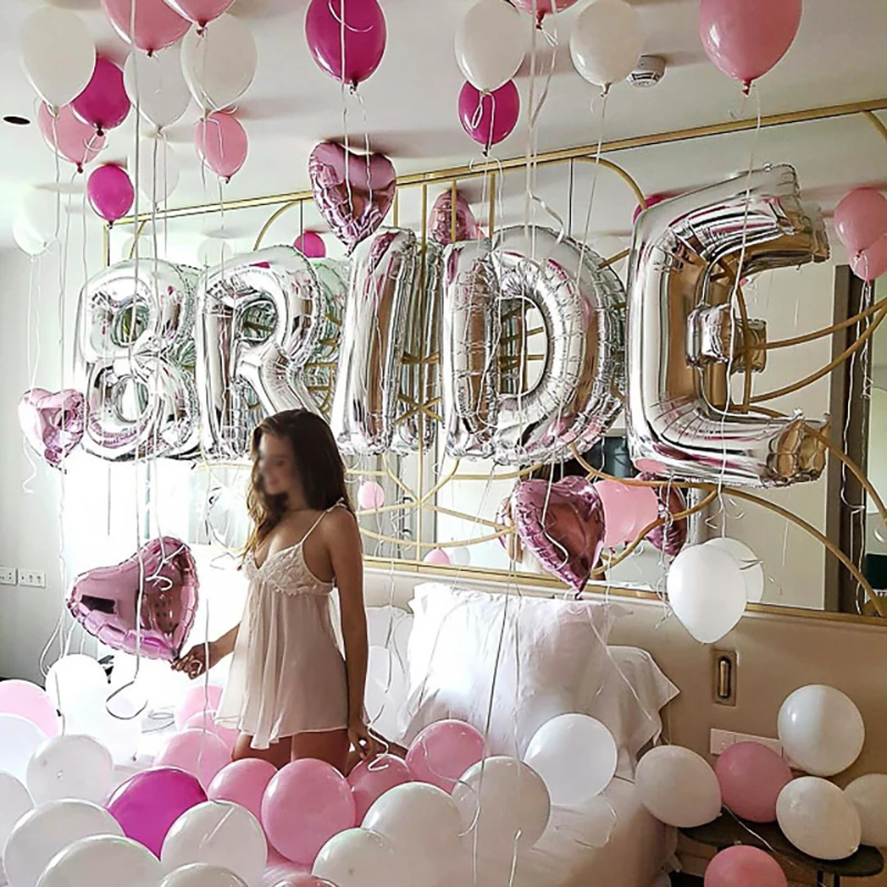 Balon perak emas mawar 32 inci balon untuk dekorasi pernikahan pengantin huruf Foil Balon pesta Bridal perlengkapan pesta bujangan