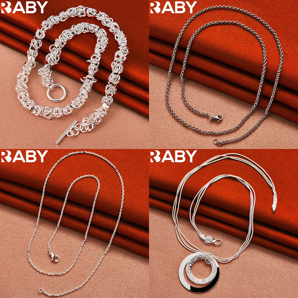 

URBABY 925 Sterling Silver 45cm Geometric Necklace For Women Men Charm Trend Birthday Gifts Fashion Party