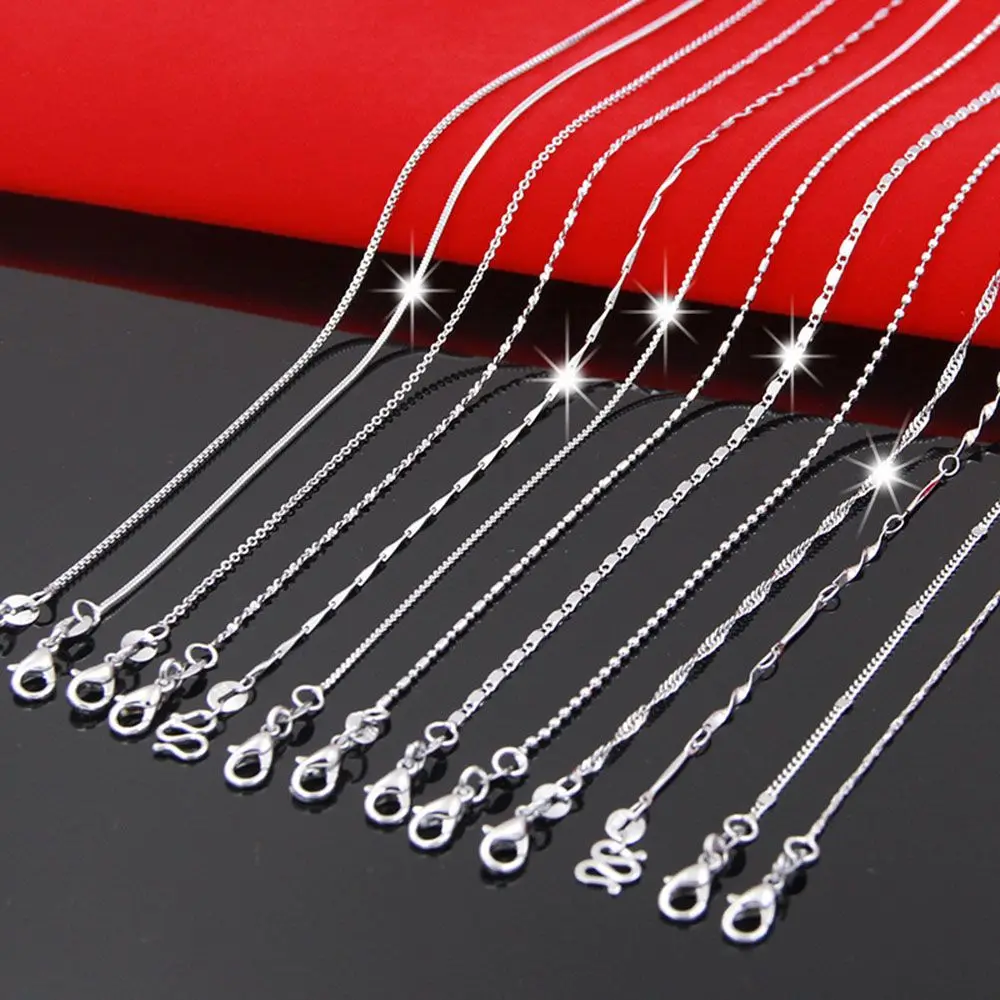 18 inch Female Clavicle Chain Simple Water Wave Snake Necklace Chains 925 Sterling Silver Multi-style for Men Women