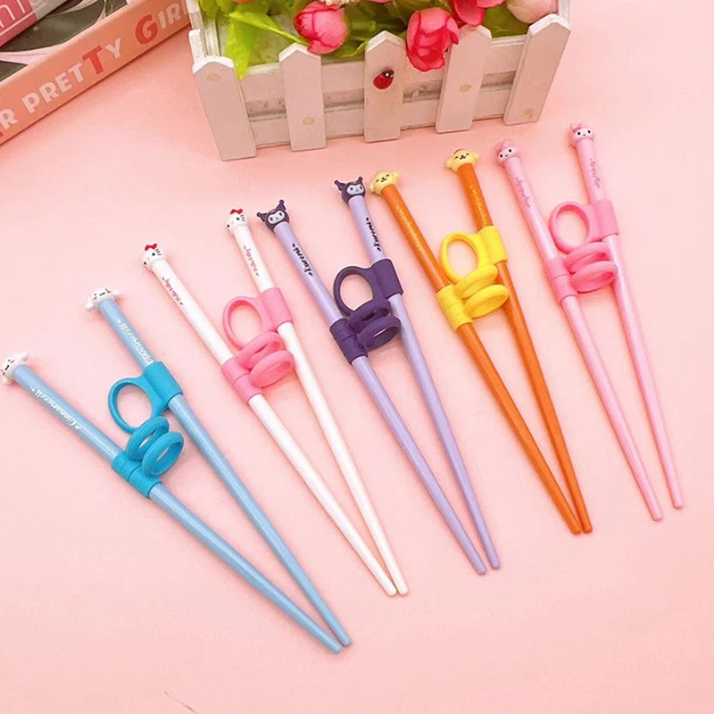 1 Pair Kawaii Sanrio Hello Kitty Chopsticks Anime Cinnamoroll Kuromi Kids Fast Practice Finger-Cot Chopsticks Students Gift