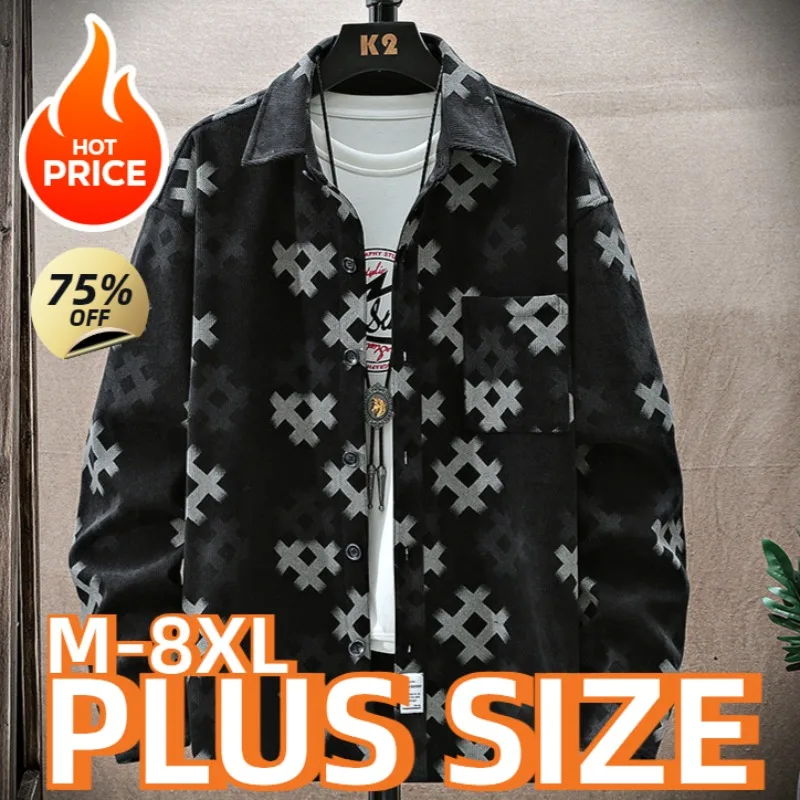 

Plus Size Men's Jacket Spring and Autumn Shirt Coat, Loose and Versatile Cargo Coat, Casual Plus Fat Plus Size Men's Coat M-8XL