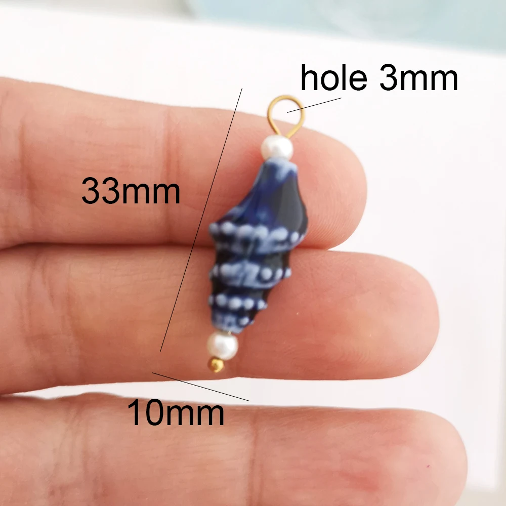 1pc Ceramics Pendant Charm Heart Star Flower Shell Handmade DIY Painting Ethnic Vintage Necklace Stainless Steel Wholesale