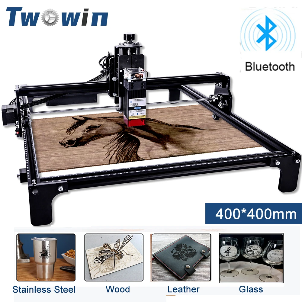 TWOWIN 4240 CNC Grabador láser 20W / 40W impresora Máquina de corte Enrutador DIY Metal GRBL Impresora de grabado láser Cuter Metal Vidrio Madera