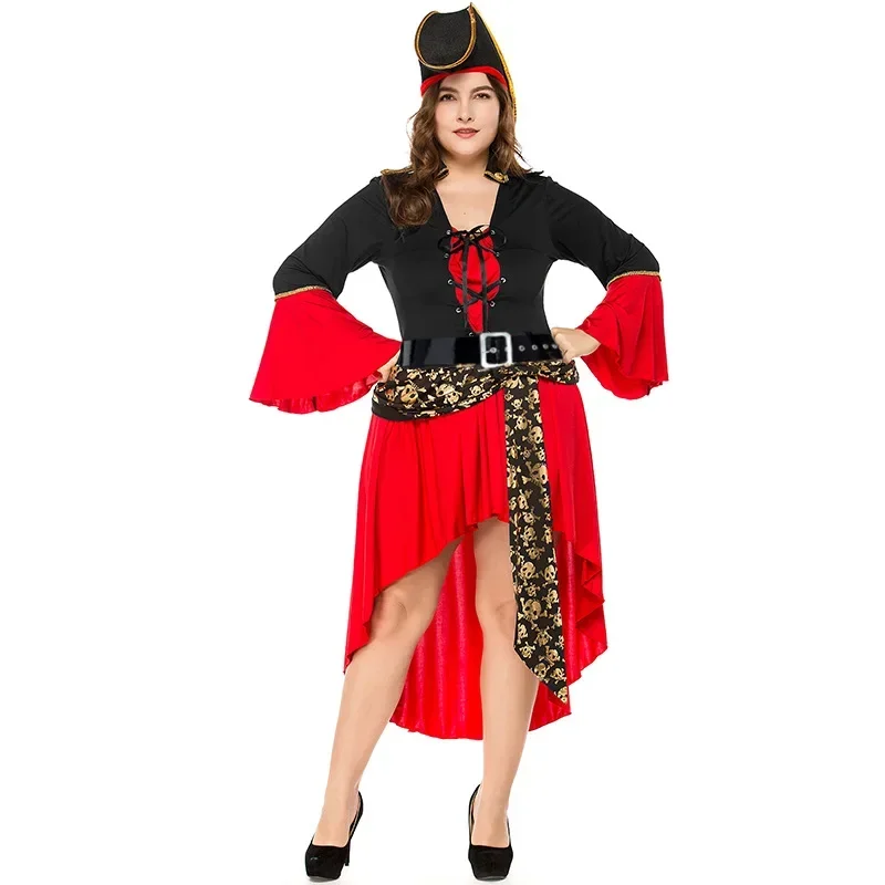 Disfraz de pirata para mujer de Halloween, vestido de fiesta de Carnaval de talla grande para adulto, ropa de Cosplay de juego elegante