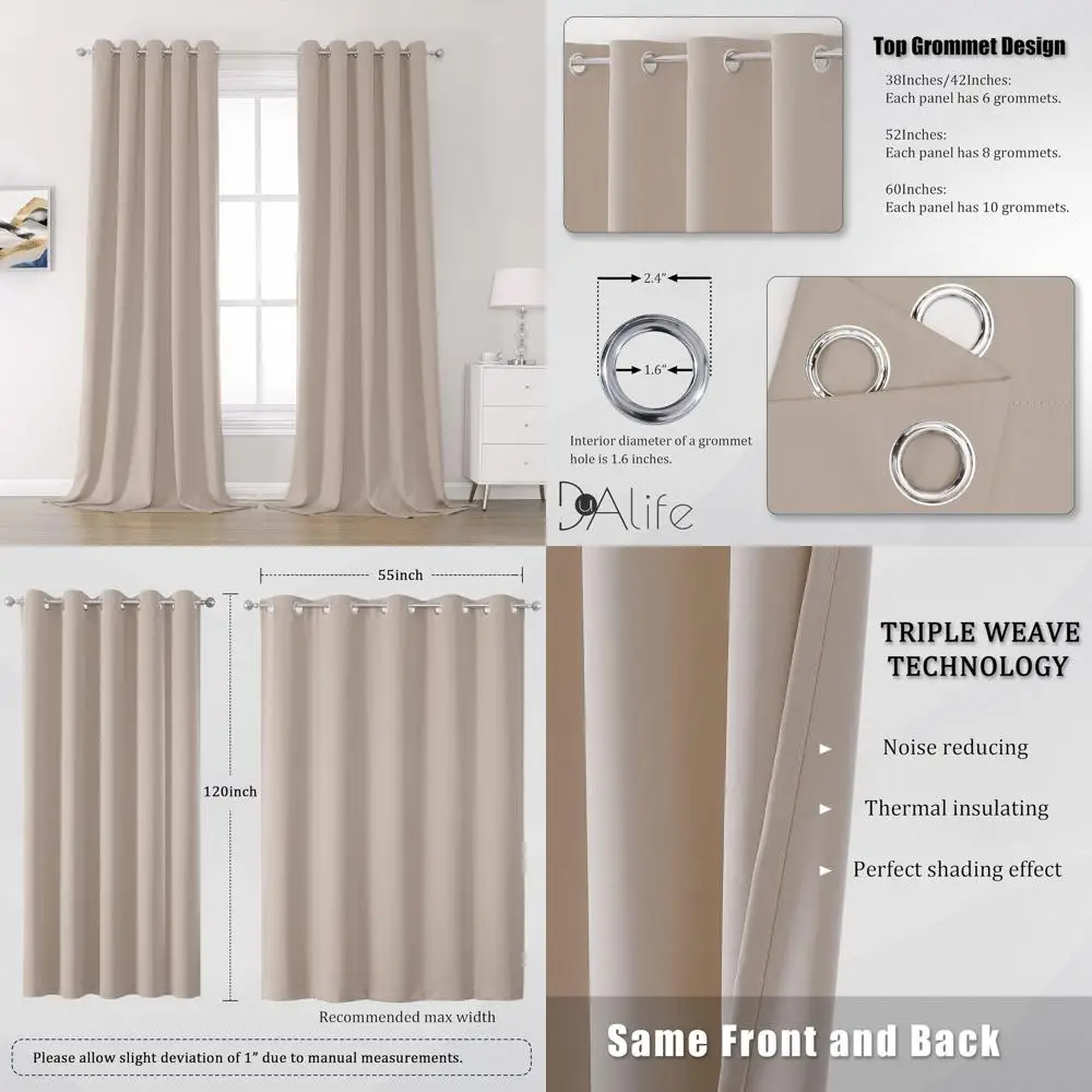 

60x120 дюймов светло-кофейно-коричневые плотные шторы с термоизоляцией и люверсами для спальни, комплект из 2 панелей