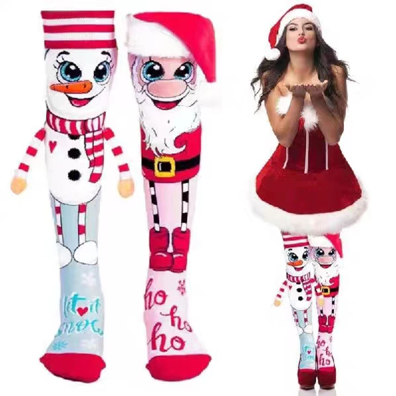 Fun Christmas Knee High Socks Santa and Snowman Novelty Women\'s Cozy Slipper Socks for Girls Women Fluffy Socks Christmas Gifts