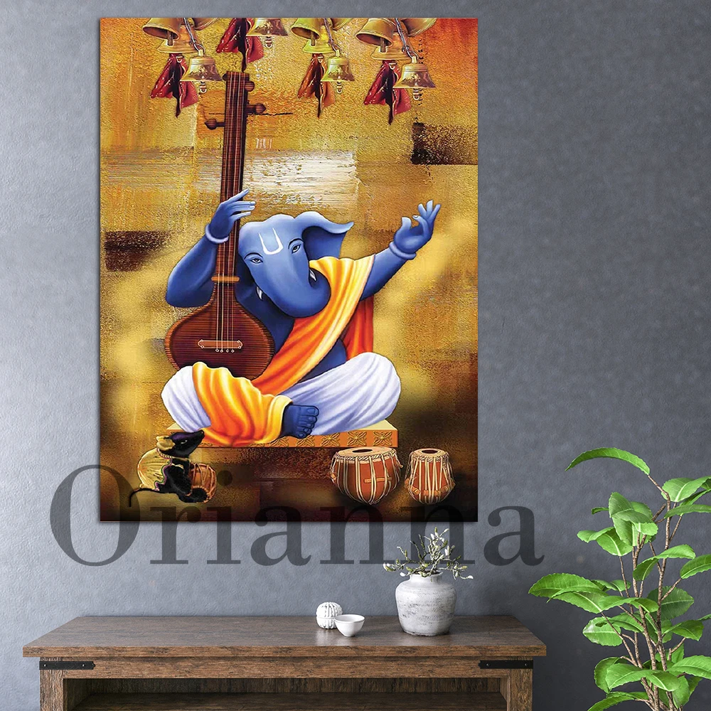 Vintage India Vamamukhi Lord Ganesha Musical Instruments Prints Posters Modern Home Living Room Wall Art Decor Painting Gift