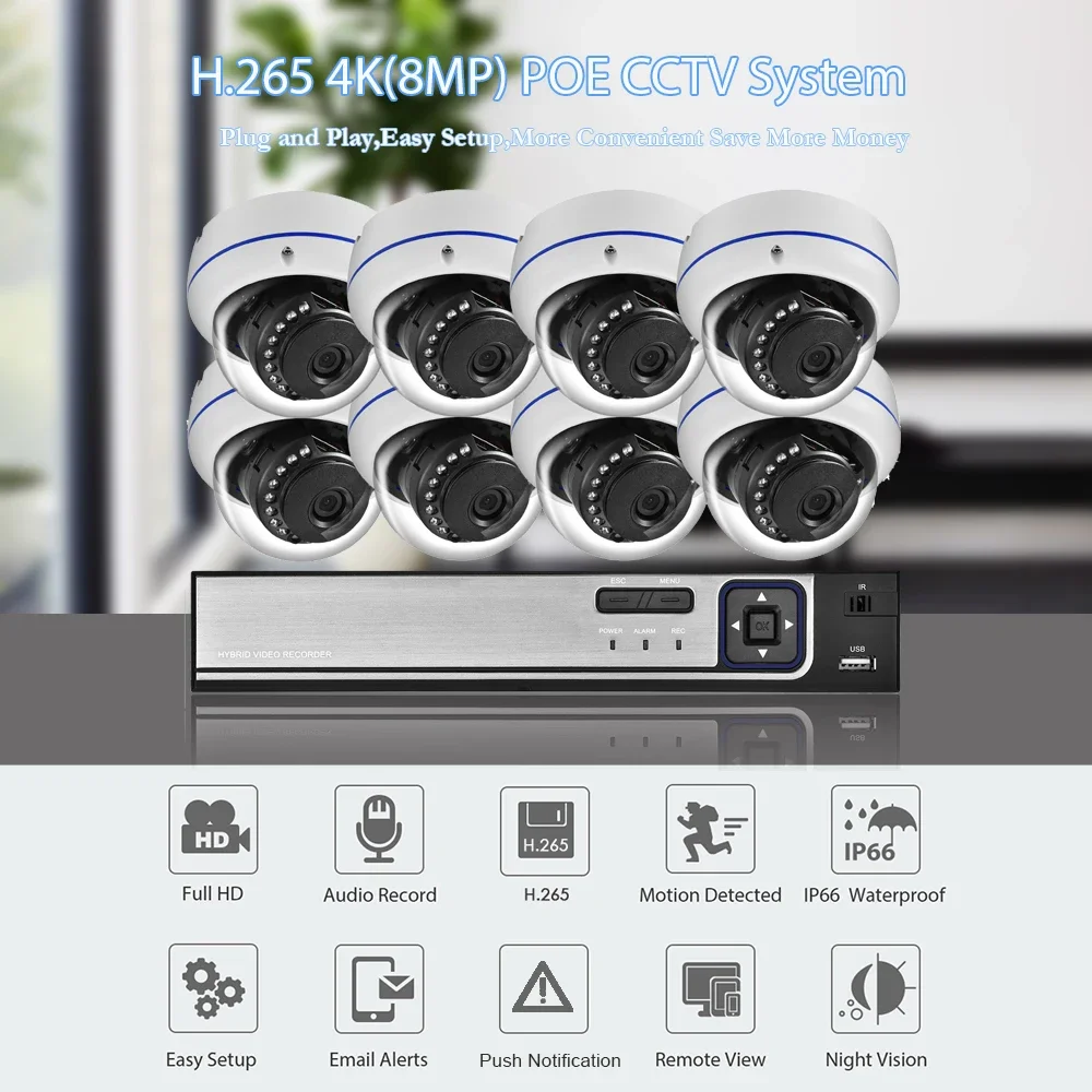 Gadinan H.265 NVR Ultra FHD POE Network Video Surveillance System 8CH 4K 8MP Weatherproof Audio IP Security Cameras CCTV Kit