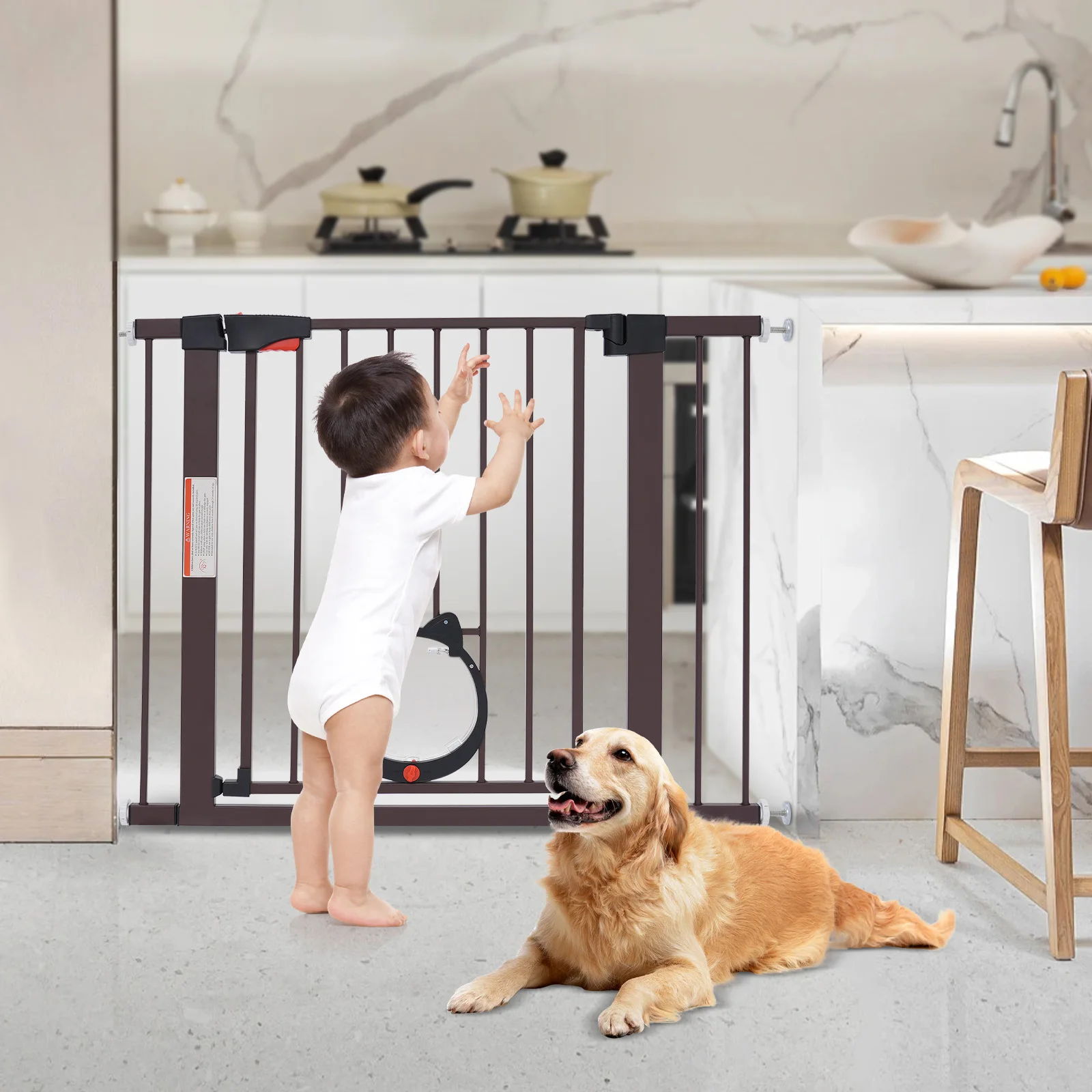 Pet Fence Partition Fence Gate, Dog Barrier High Safety Lockable Pet Door Double-Lock Design