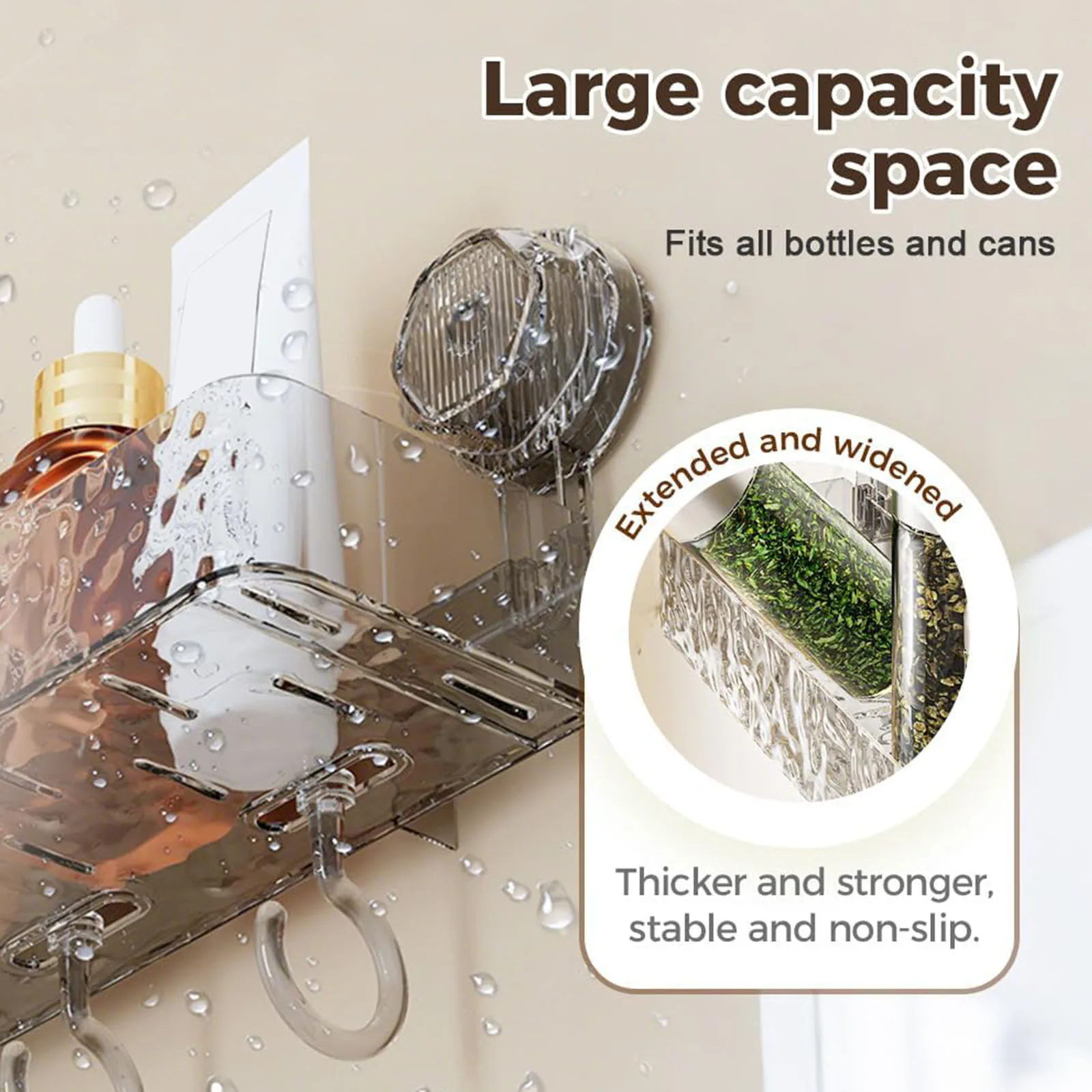 

Держатель для хранения на присосках, большая вместимость, передвижная полка для душа, органайзер для ванной без сверления для шампуня, кондиционера, мыла