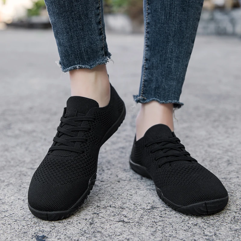 Scarpe casual da donna con punta larga Sneakers traspiranti Scarpe da passeggio minimaliste per esterni Mocassini bassi a piedi nudi con suola antiscivolo e morbida