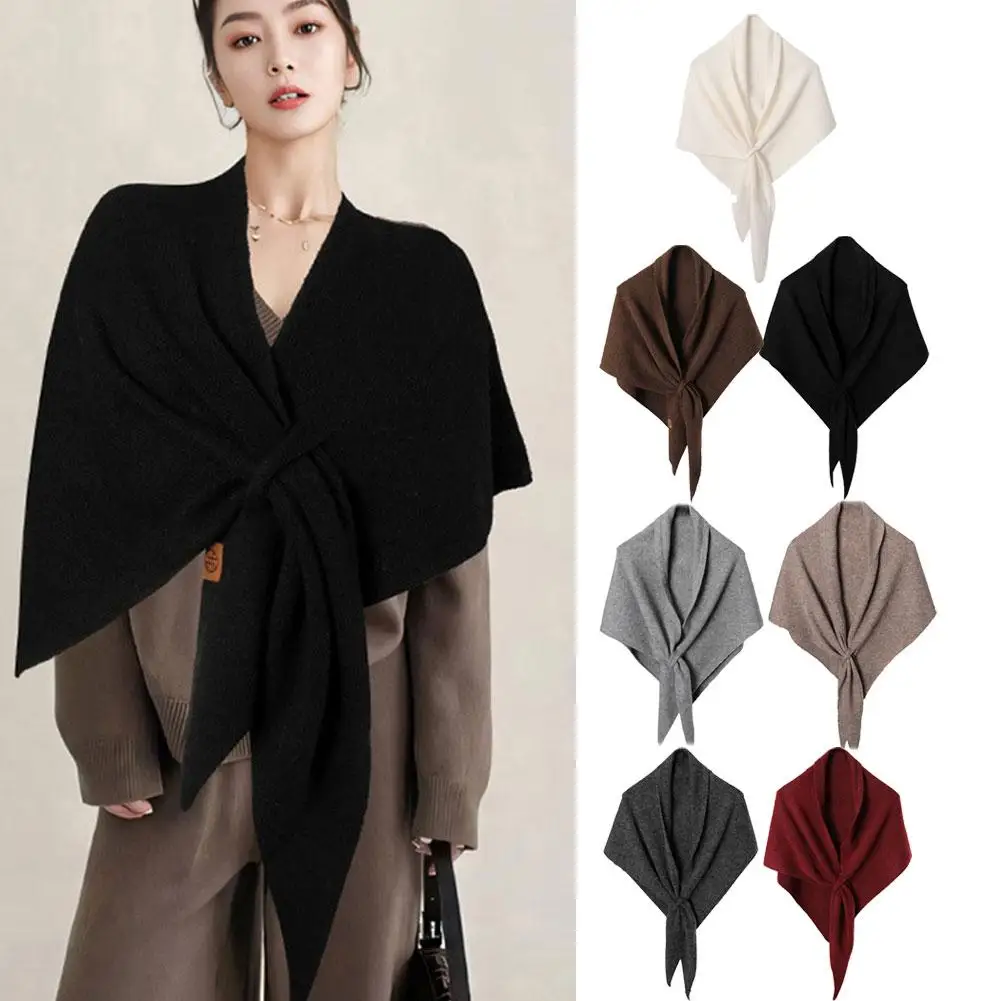 

Autumn Winter Korean Version New Women'S Neck Wrap Wool Blended Simple Style Scarf Pure Color Triangular Shawl Female Thickened