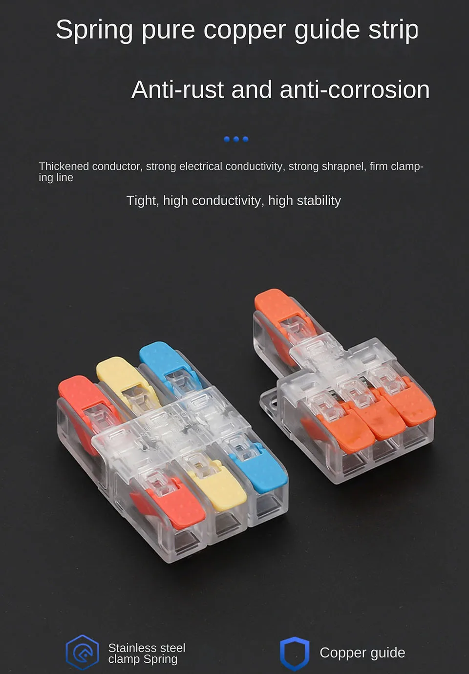 Schnellverdrahtungsklemme, einsteckbarer Drahtverbinder, Splitter, Mini, universeller Hochleistungs-Stoßklemmenblock, LED-Licht, 1, mehrere Ausgänge – Detail 3