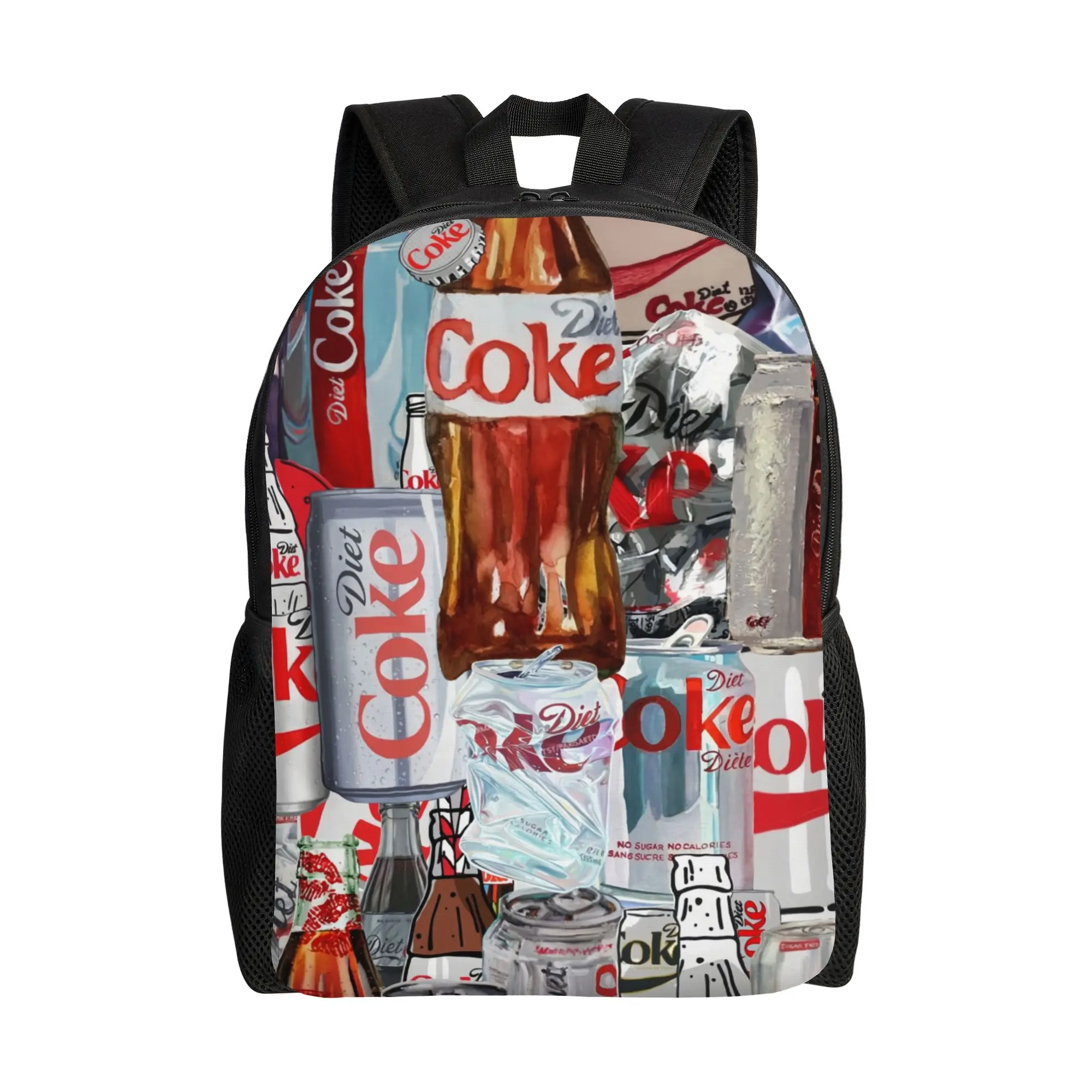 

Акварельный коллаж с изображением Diet Coke. Рюкзак Diet Coke для студентов, вместительная сумка для ноутбука на каждый день, к началу учебного года.