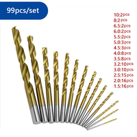 99pcs/Set 1.5mm - 10mm Stainless Steel Titanium HSS Drill Bits High Speed Drill Bit Set For Electrical Dril Power Hand Tools