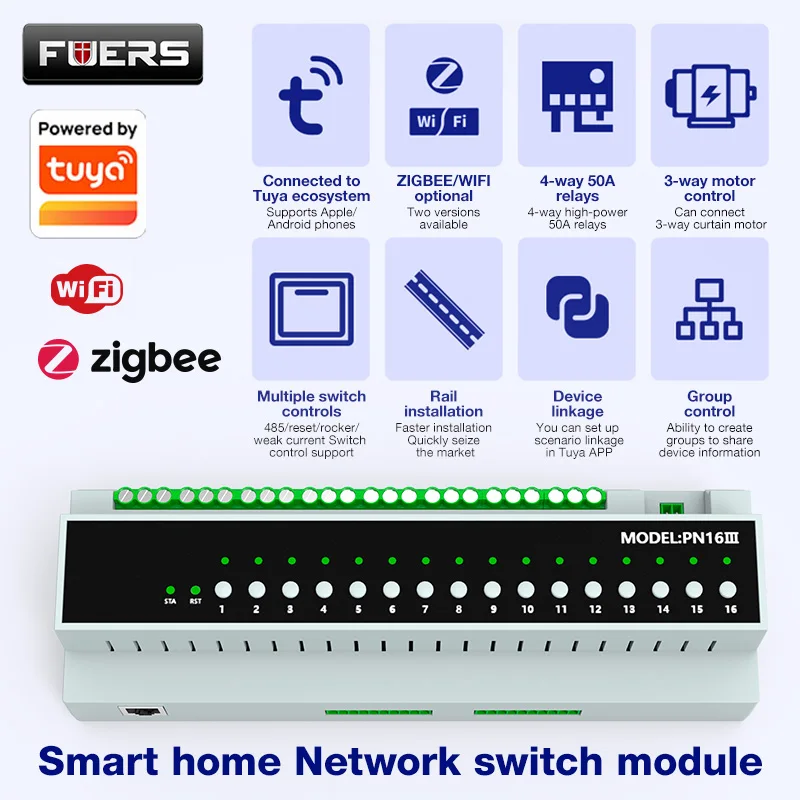 

Fuers Tuya Smart WiFi 16-групповой модуль релейного переключателя, модуль дистанционного управления прибором Zigbee, 110 В-240 В, работает с Alexa Google Home