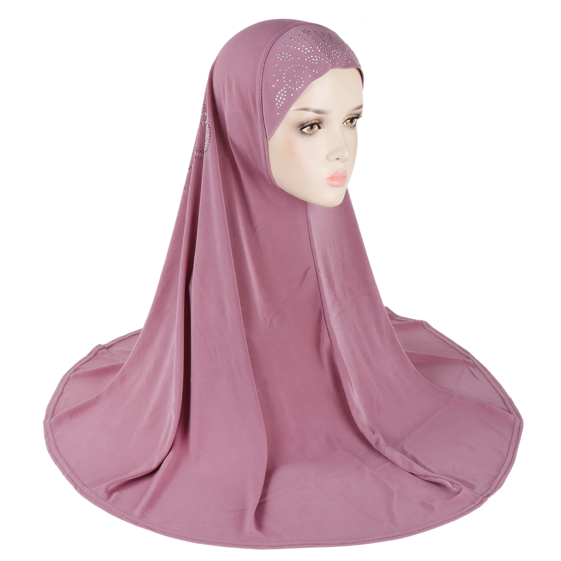 Adults Big Size Muslim Hijab Scarf with Rhinestones on Back Islamic Headscarf Hats Armia Pull on Headwrap Big Bonnet H406