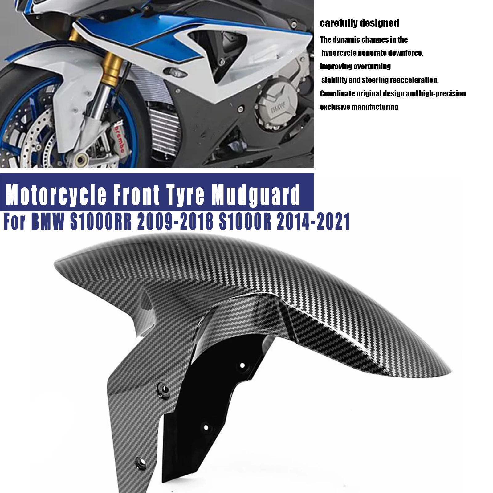 For BMW S1000RR 2009-2018 S1000R 2014-2021 Motorcycle Accessories Front Fender Splash Fender Fairing ABS Carbon Paint