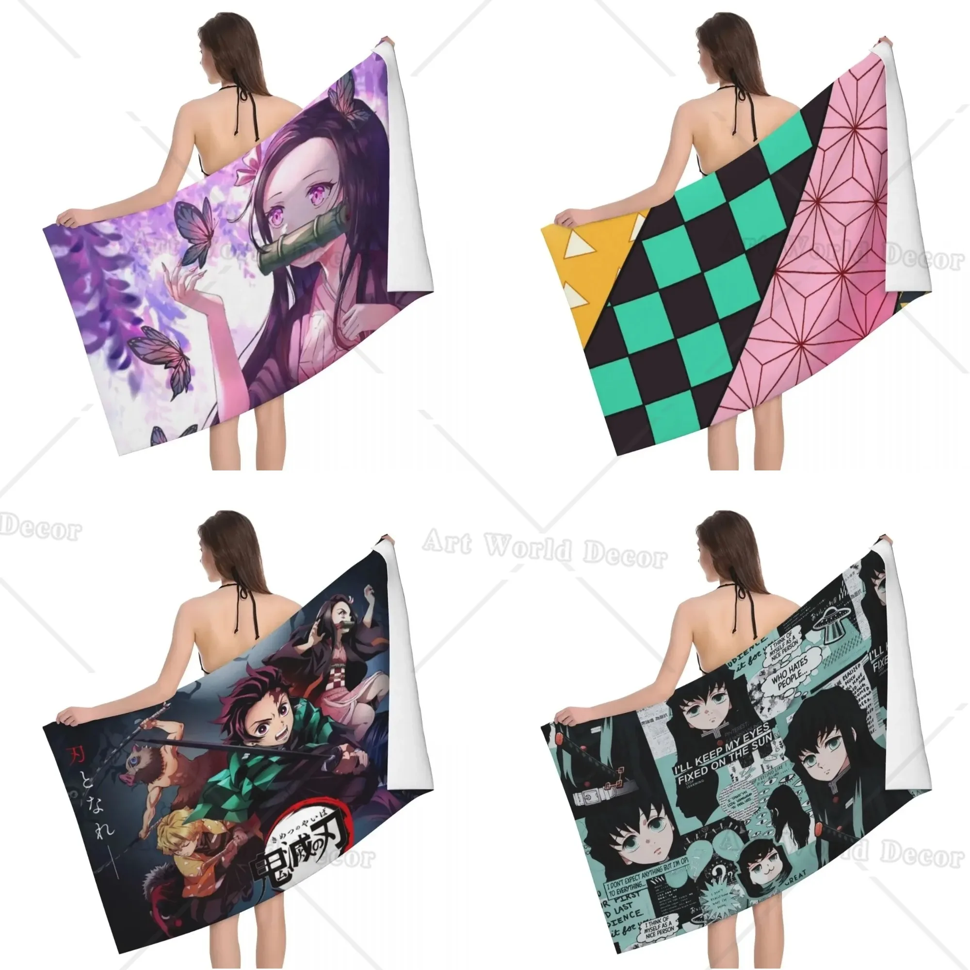 Customized Demon Slayer Kimetsu No Yaiba Beach Towel Quick Drying Anime Manga Soft Linen Microfiber Bath Sauna Towels