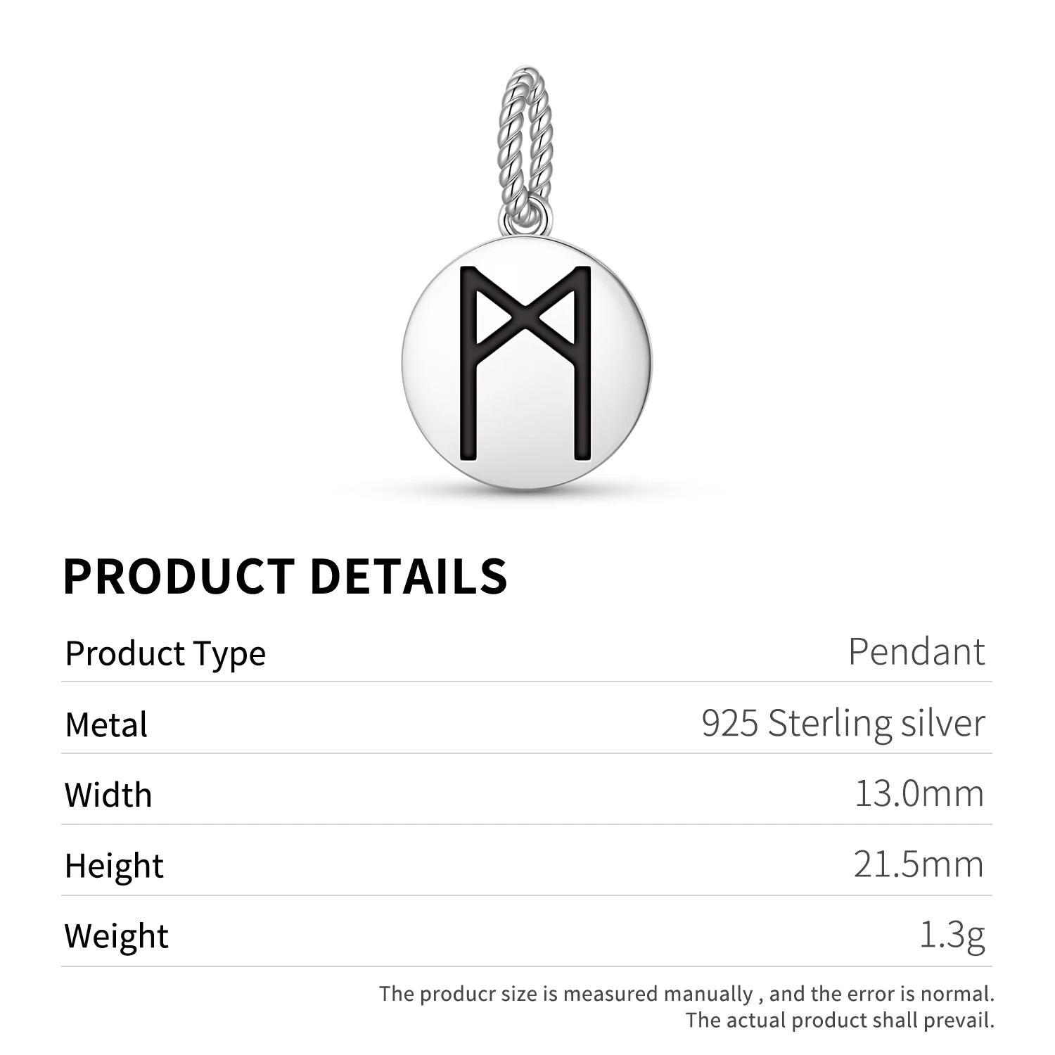 Скандинавские руны Mannaz, стерлинговое серебро 925, подвеска из бисера, подвеска «сделай сам», подходит для оригинального браслета, ювелирного изделия, подарок