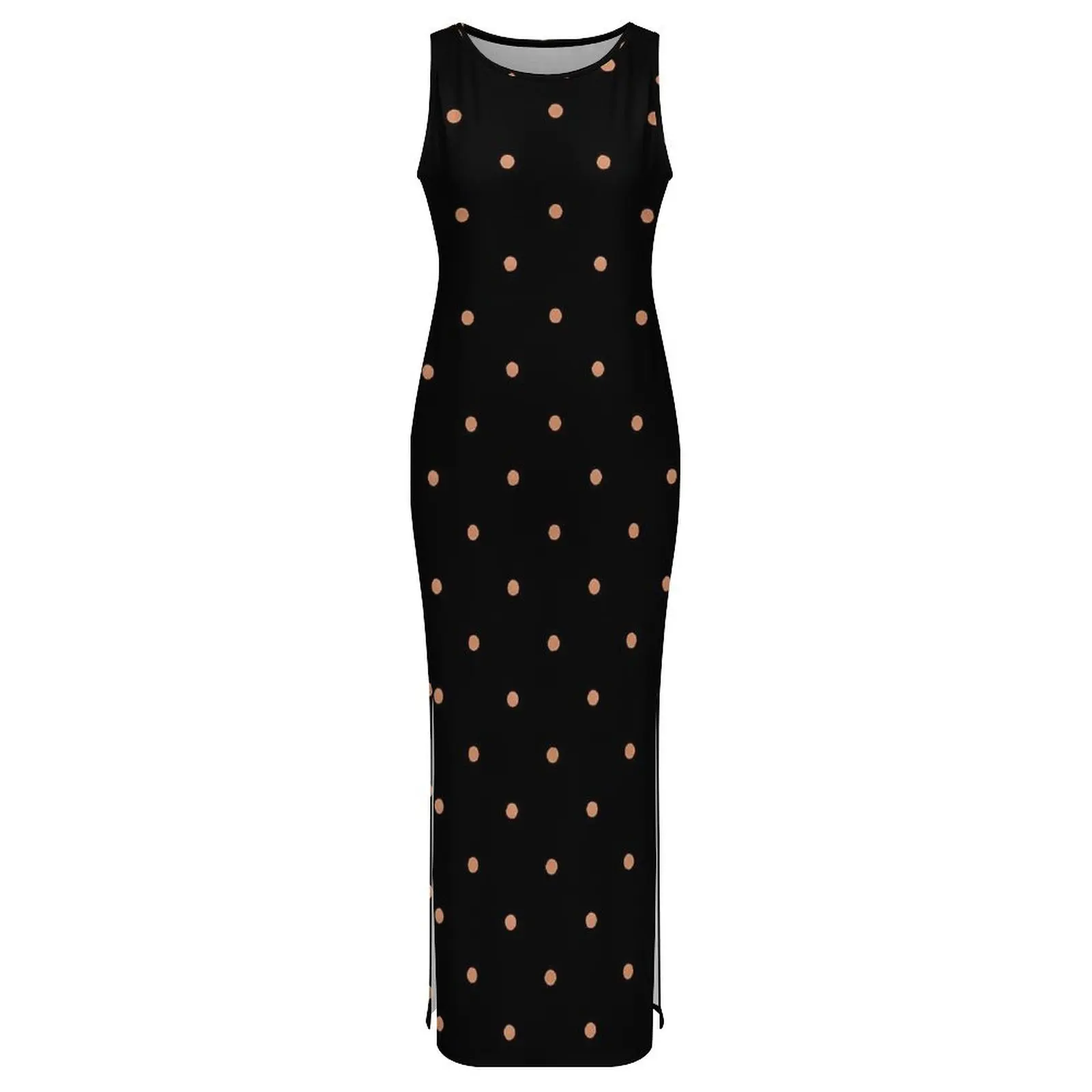 Ouro dot bodycon vestido de férias vintage bolinhas clube sexy maxi vestidos mulher sem mangas gráfico estilo rua vestido tamanho grande