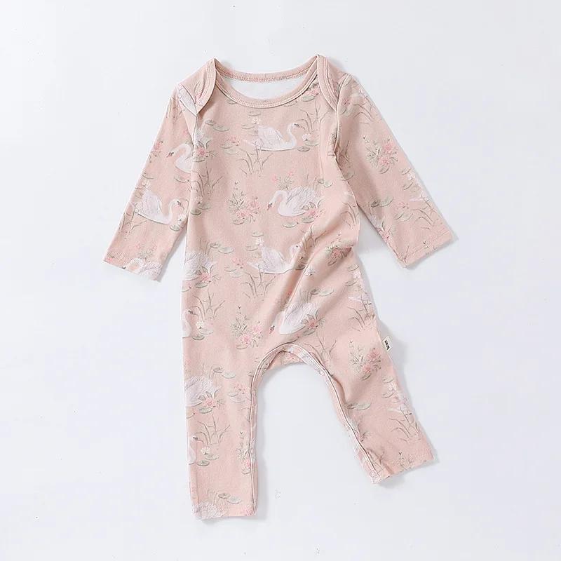 Barboteuse en coton à imprimé d'animaux de dessin animé pour bébés filles et garçons, combinaison pour tout-petits, col rond, manches longues, vêtements pour bébés, nouveaux vêtements, 2024