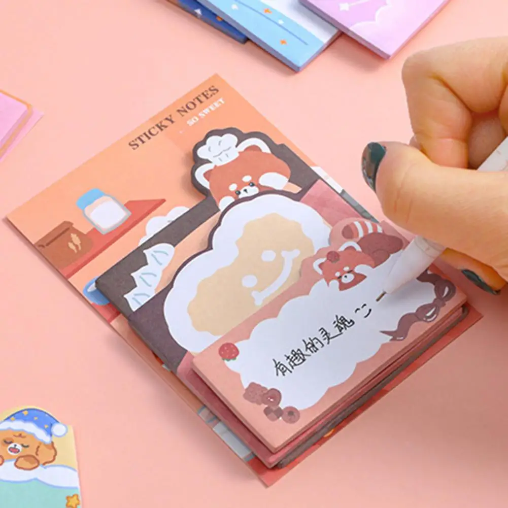3Pcs Cute Notes Paper Paper Memo Pads Self-adhesive Cartoon Stacking Sticky Notes  Leave A Message