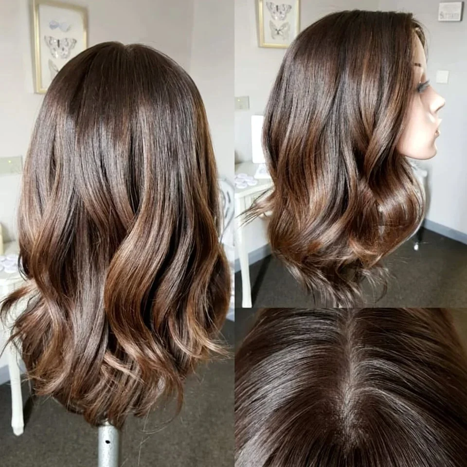 

Длинные 20-дюймовые натуральные коричневые 180 Плотность Объемная волна 5x5 Шелковая основа Еврейские человеческие волосы с детскими волосами HD Кружевные европейские волосы