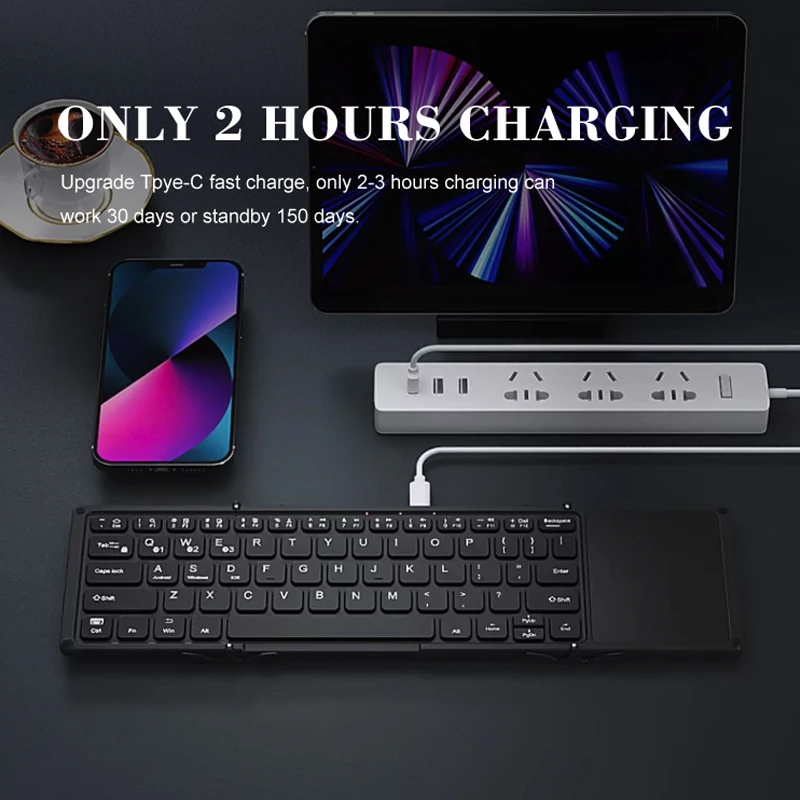 Folded  Keyboard with Touchpad, Pocket Keybaord Bluetooth 3 Device Connection for PC, Tablet, Smartphone