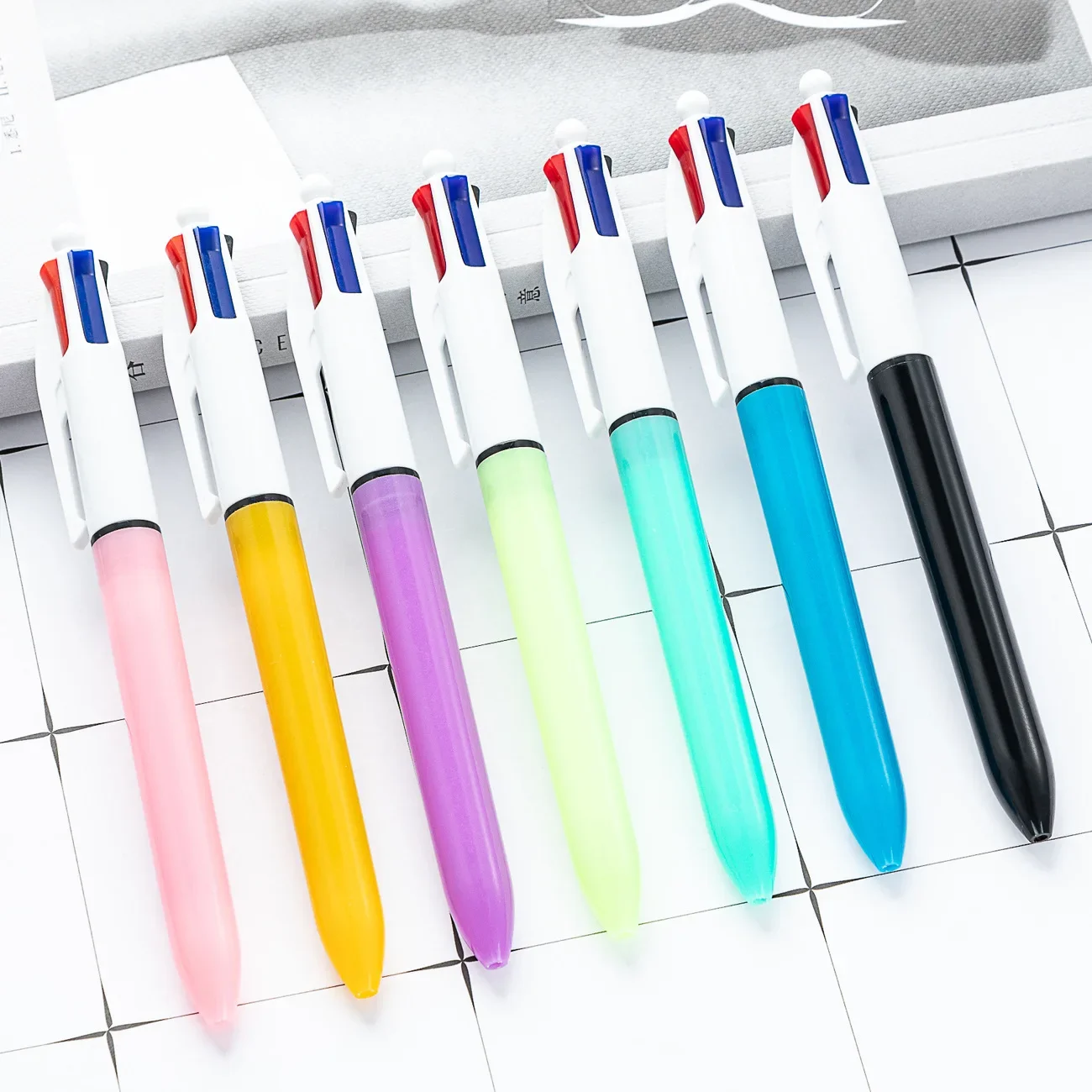

50PCS Multi-color Pens, Four In One, Press The Hand Ledger, Stroke The Key Line, Mark The Pen, Plastic Ballpoint Pen