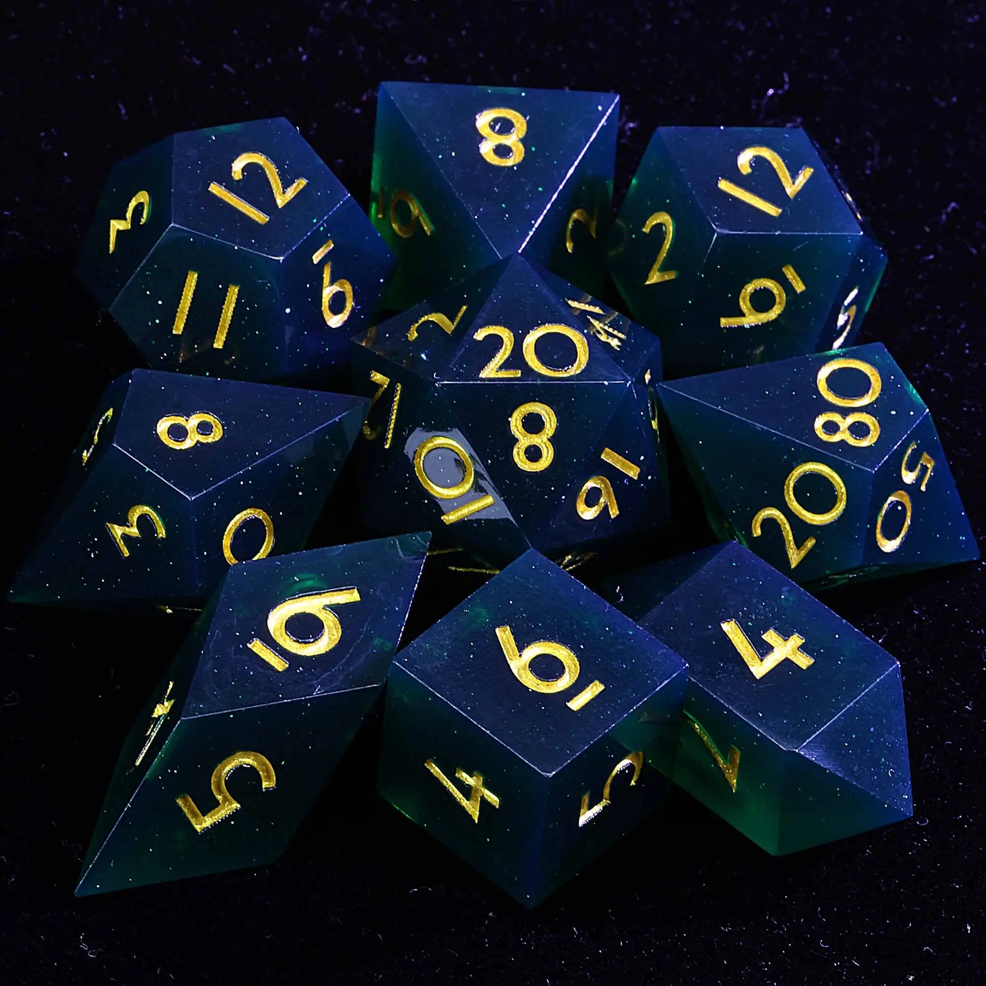 

9 Polyhedral Resin Set D&D Dice Jade Veil Awakening
