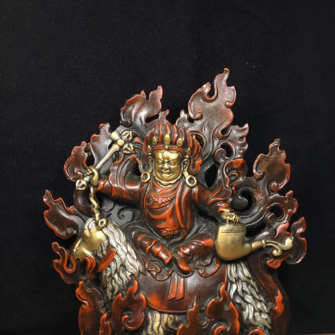 21cm Pure copper gilded genuine gold and silver riding sheep protector Shang Jian protector statue decoration