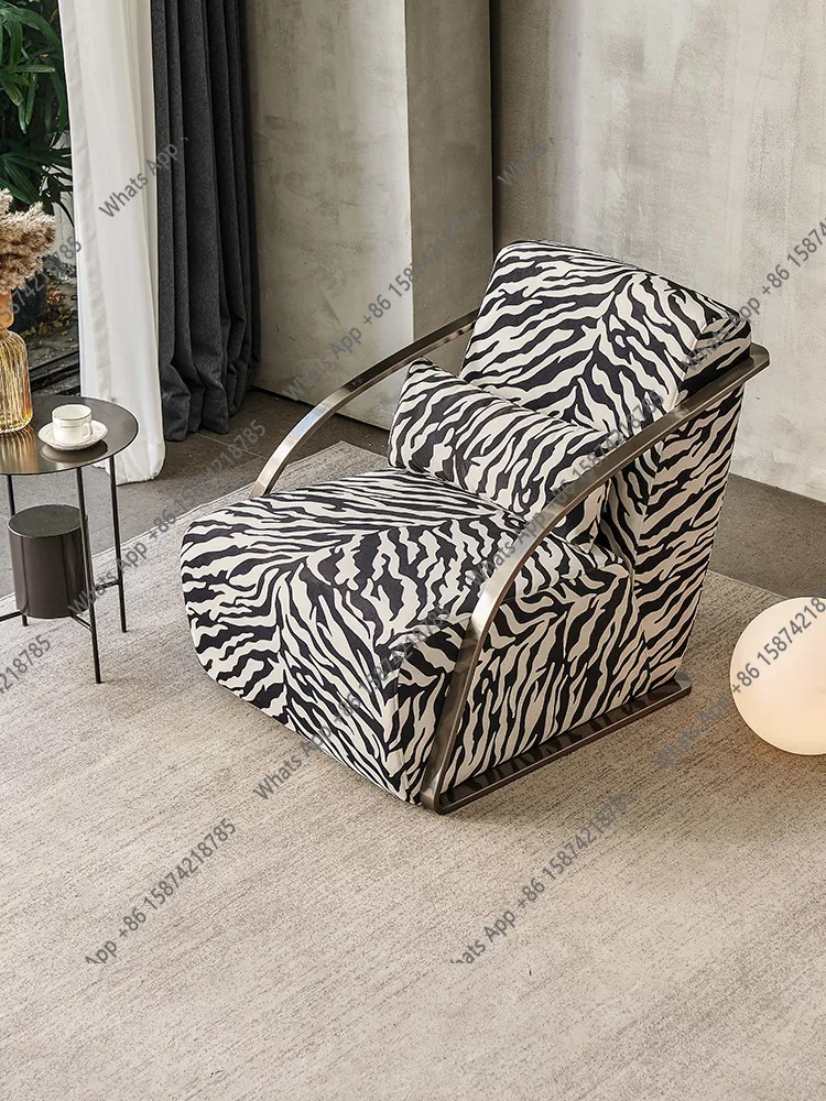 Bn Minimalist Light Luxury Single Chair Modern Simple Sofa Living Room Bedroom Balcony Single Sofa Zebra Pattern Leisure Chair