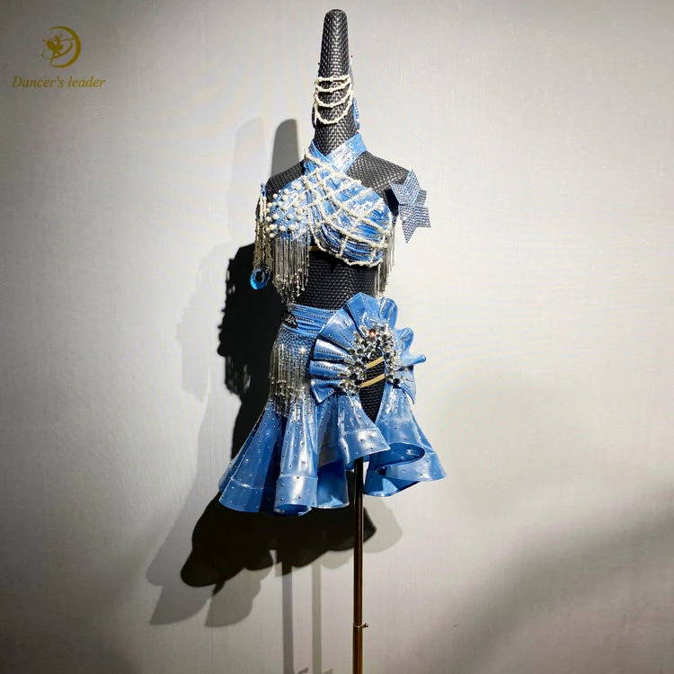 

Latin Dance AB Stone Female Adult Children High end Customized Bead Tube Split Flow Light Skirt Tango Samba Performance Dress