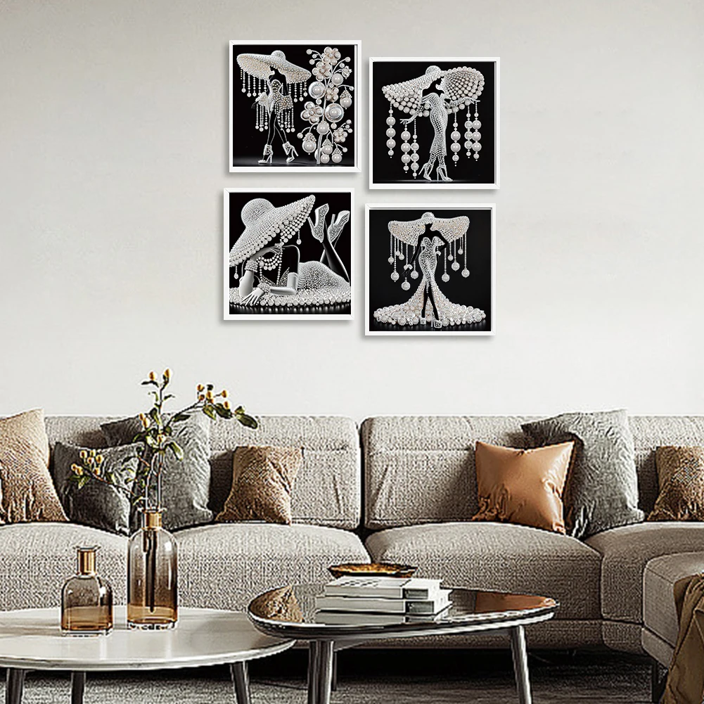 

4pcs 30x30cm Lady 5D DIY Special Shape Crystal Partial Diamond Painting Kit