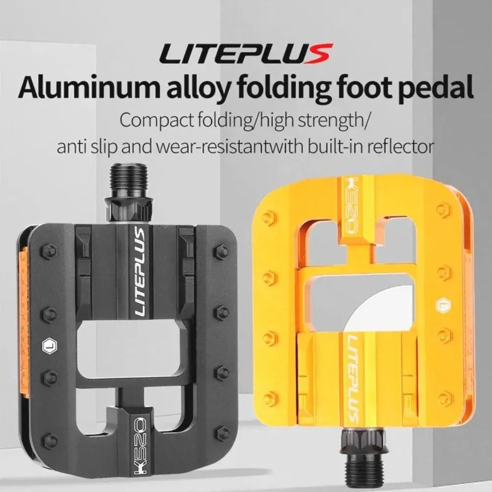 Durable Liteplus Foldable Bicycle Pedals Slide Solid Anti-slip Bike Pedals With Reflective Strips Bike Parts Bike Folding Pedals