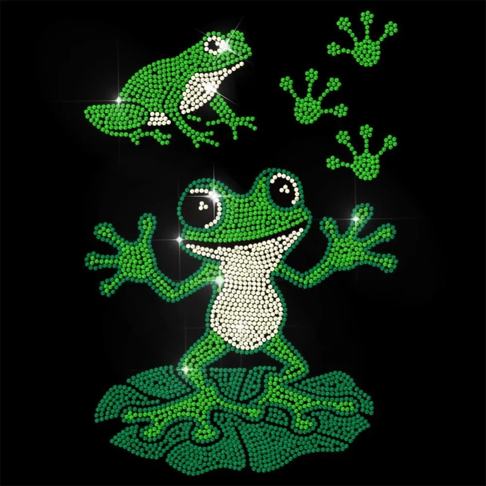 Tier-Strass-Aufnäher zum Aufbügeln, Frosch und Lotusblatt, glitzernde Hotfix-Aufnäher für Kleidung, 30 x 30 cm, große Pailletten-Applikation zum Aufbügeln