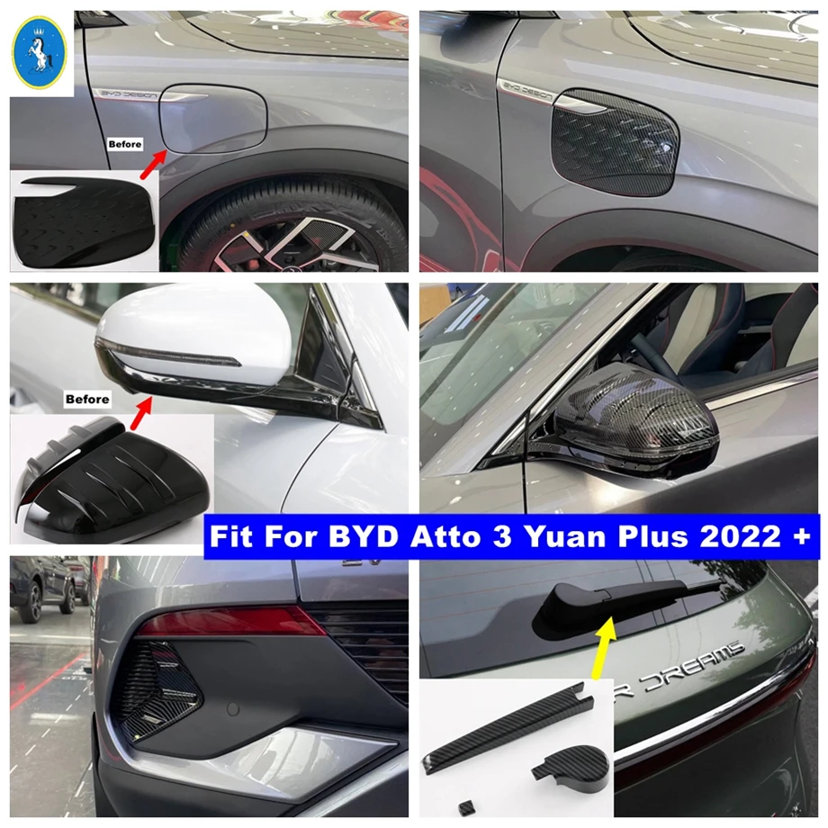 

ABS Car Rear Fog Lights / Window Wiper / Rearview Mirror Cover Trim For BYD Atto 3 Yuan Plus 2022 2023 Carbon Fiber Accessories