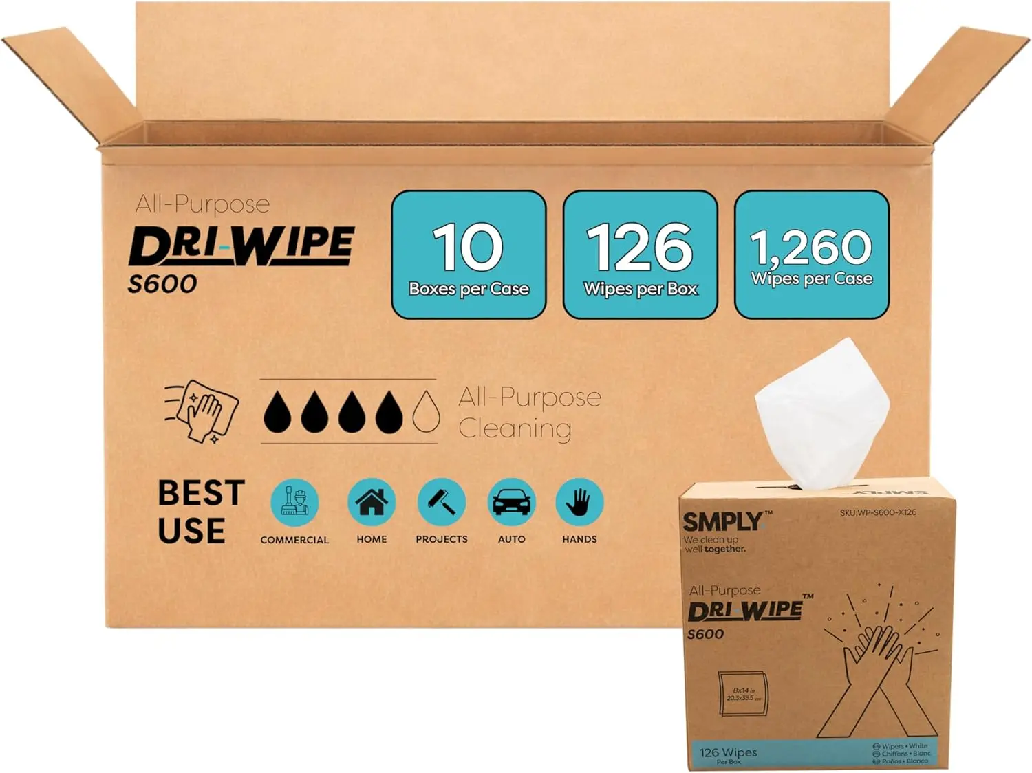 

Универсальные одноразовые салфетки Dri-Wipe S600, 10 коробок по 126 штук (всего 1260 штук), прочная альтернатива промышленным полотенцам и бумажным полотенцам