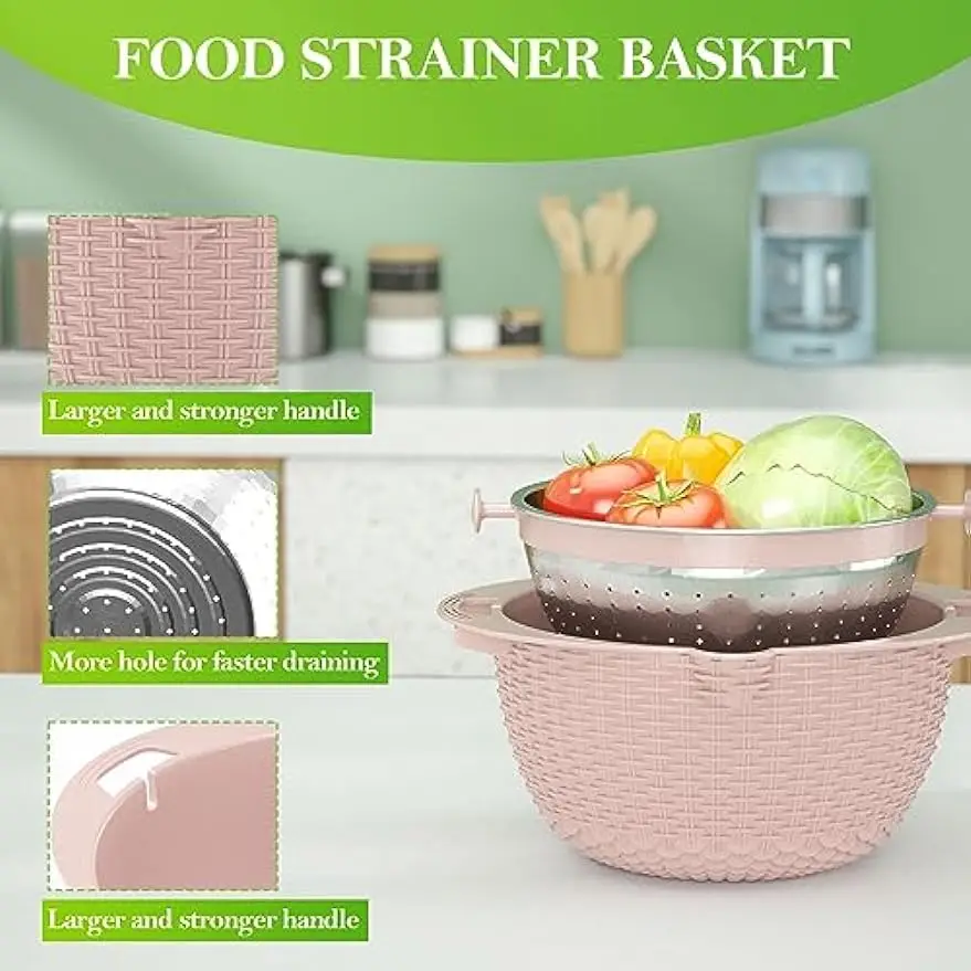 Multifunctional Household Double Drain Basket, Stainless Steel Strainers, Washing Fruit Basket, Vegetable Cutting Tools